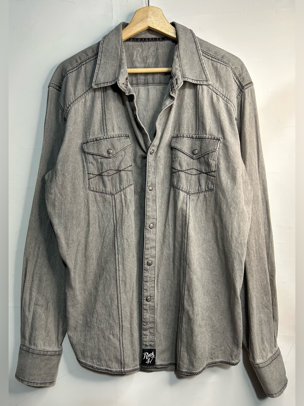 5 for $25🔥Wrangler Rock 47 Grey Snap Button Front Shirt Men's XL